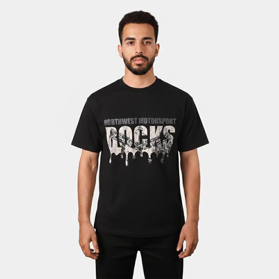 Men's T-shirt oversized style black color with Northwest Motorsport – Black Line print