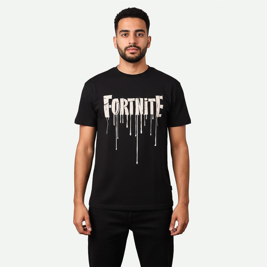 Men's T-shirt Oversized Style Black Color with Drip Text Street Print – Black Line