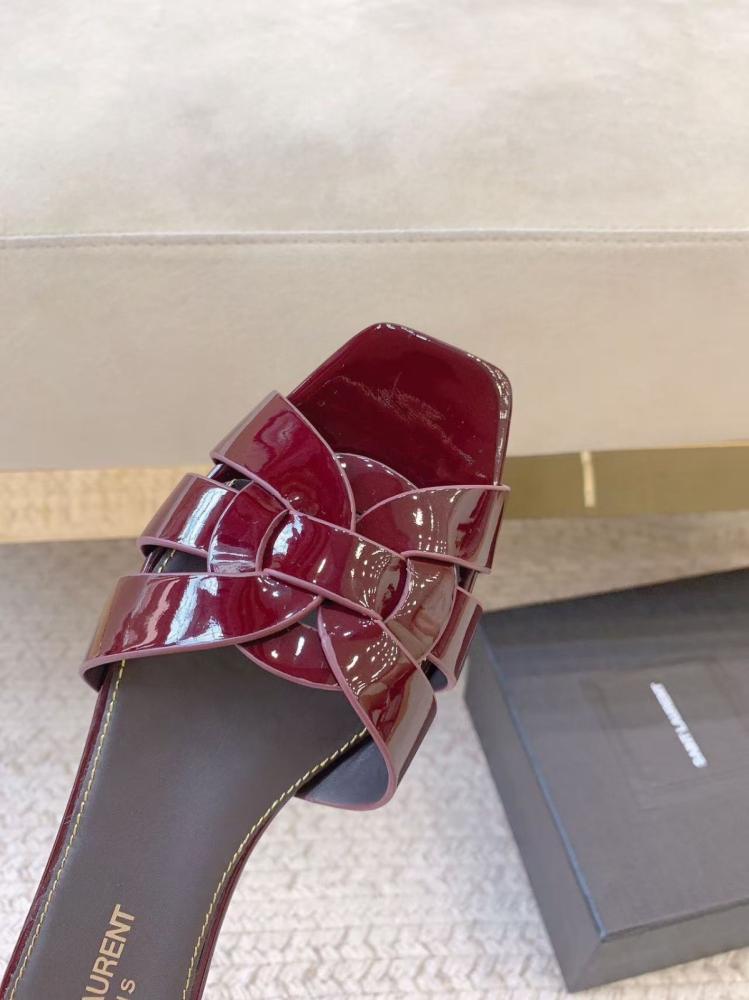 Saint Laurent Tribute Patent Leather Flat Sandals / Mules