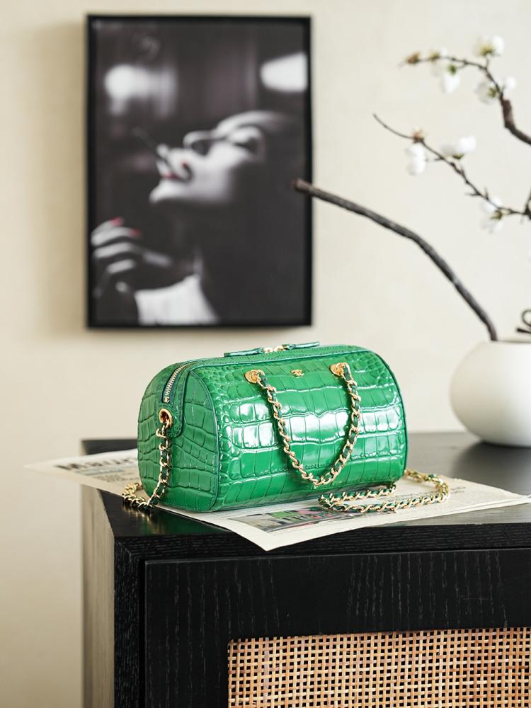 Chanel 26A Croc-Pattern Bucket / Mini Bowling Bag