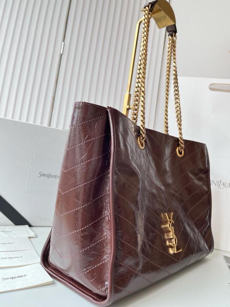 Saint Laurent Niki Large Chain Shopping Tote in Crinkled Vintage Leather