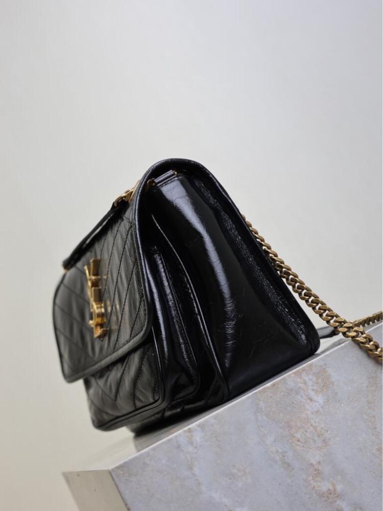 Saint Laurent Niki Medium Chain Bag in Black Crinkled Vintage Leather with Gold Hardware