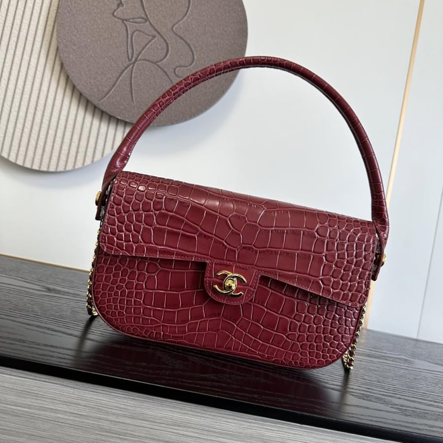 Chanel 26A Crocodile-Embossed Flap Bag with Top Handle