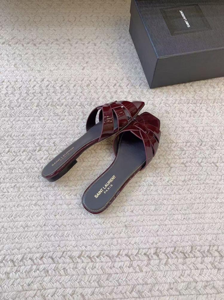 Saint Laurent Tribute Patent Leather Flat Sandals / Mules