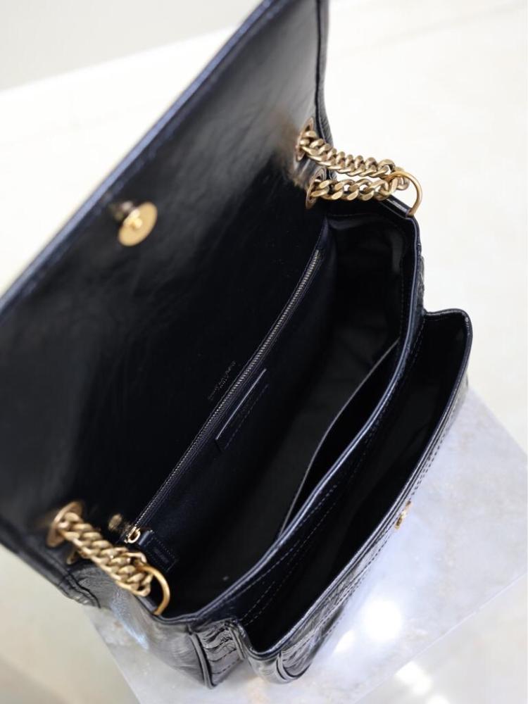 Saint Laurent Niki Medium Chain Bag in Black Crinkled Vintage Leather with Gold Hardware