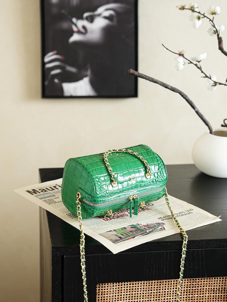 Chanel 26A Croc-Pattern Bucket / Mini Bowling Bag