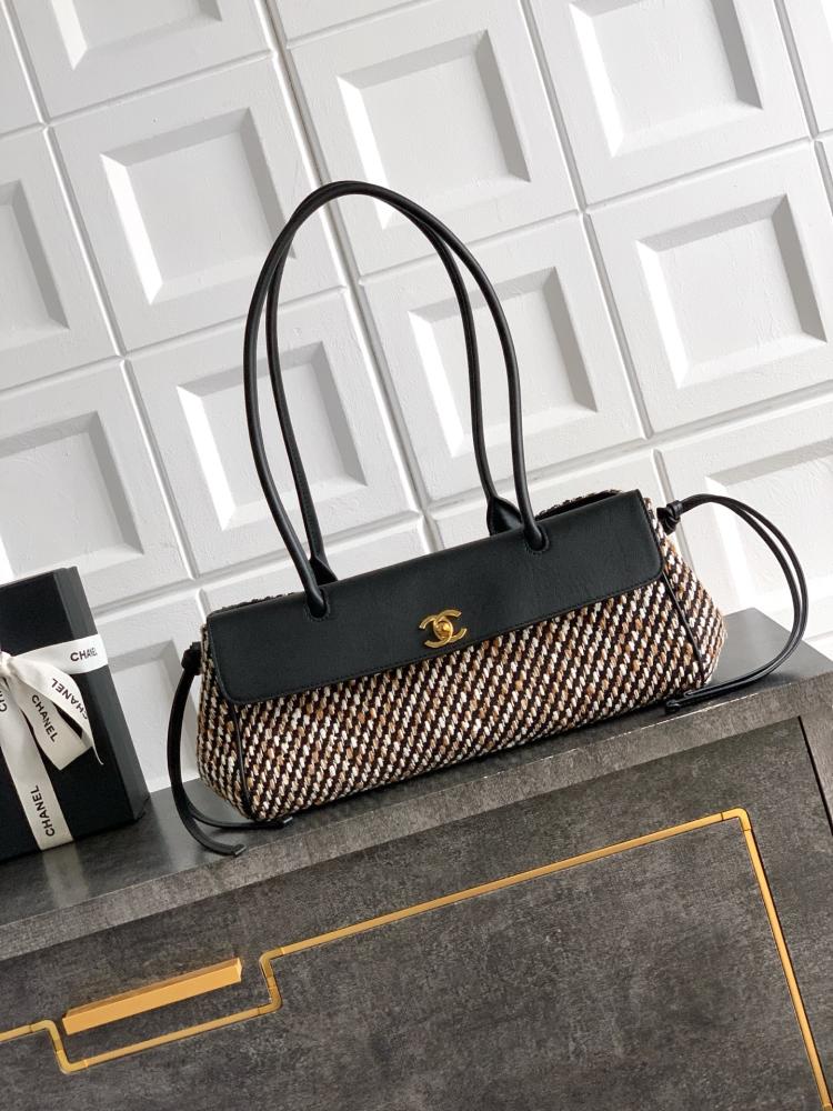 Chanel 26s Tweed and Leather Baguette Bag