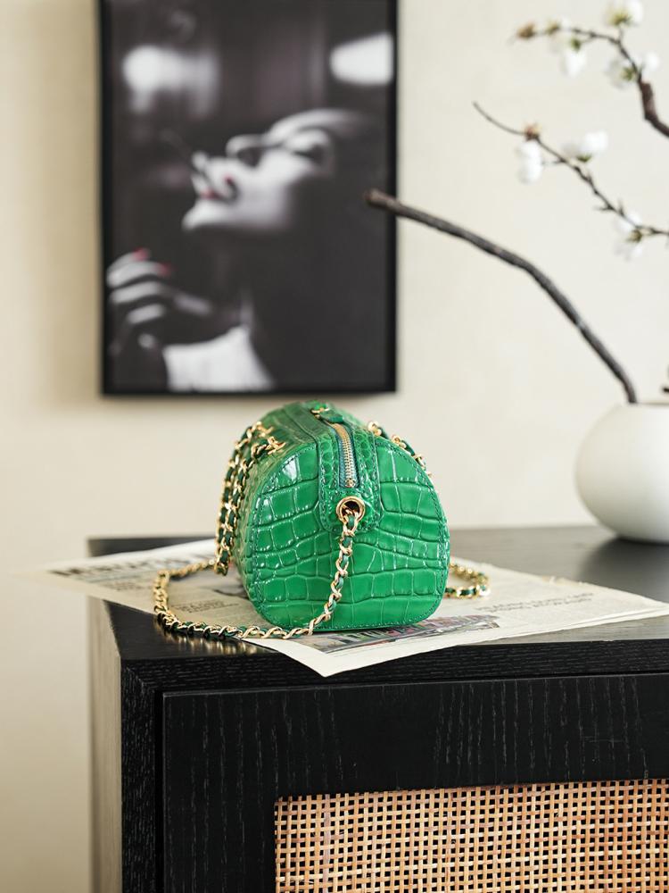 Chanel 26A Croc-Pattern Bucket / Mini Bowling Bag