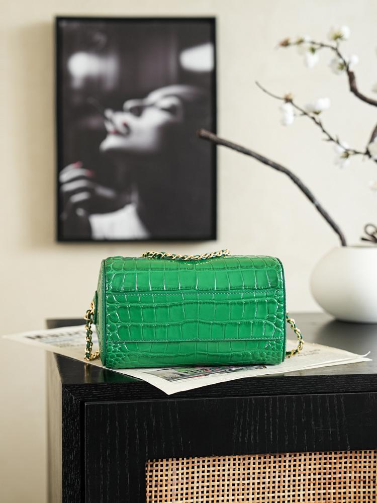 Chanel 26A Croc-Pattern Bucket / Mini Bowling Bag