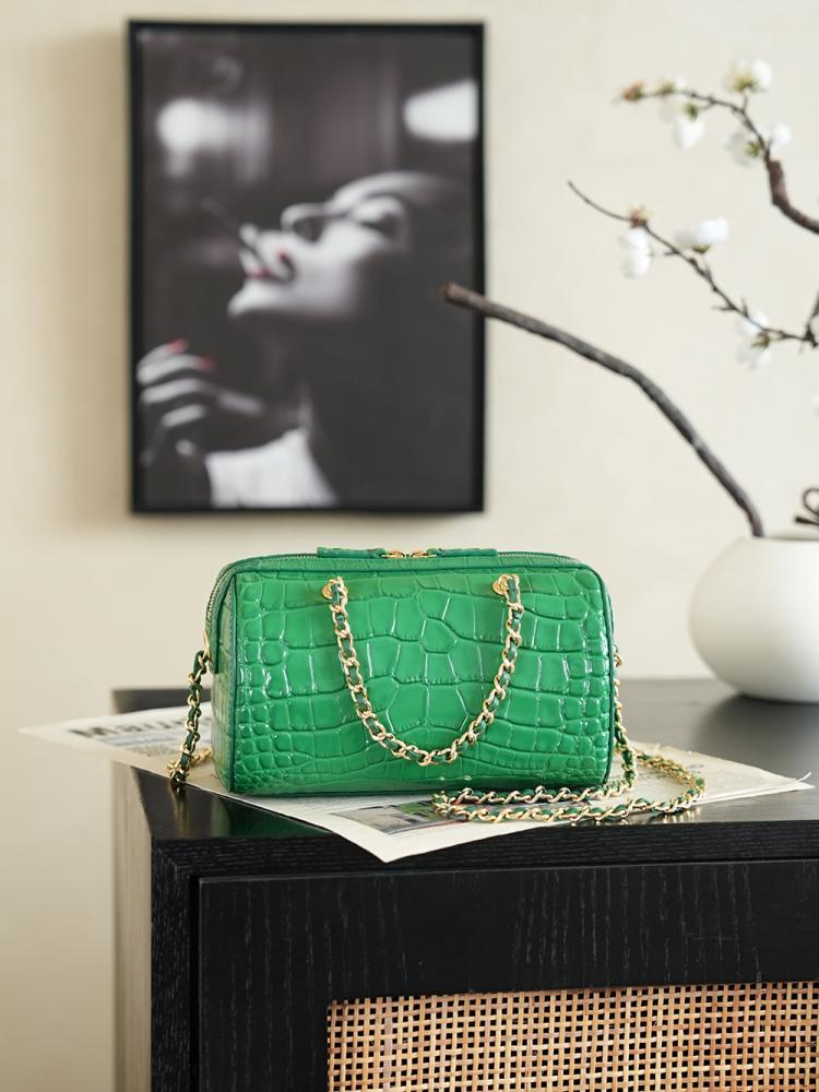 Chanel 26A Croc-Pattern Bucket / Mini Bowling Bag