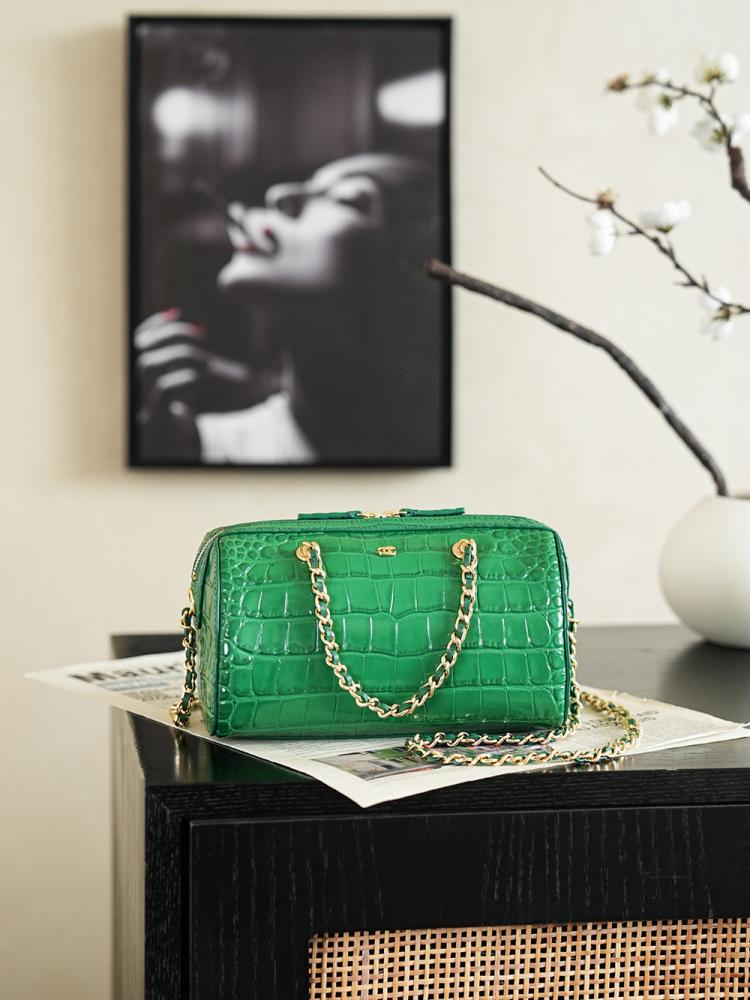 Chanel 26A Croc-Pattern Bucket / Mini Bowling Bag