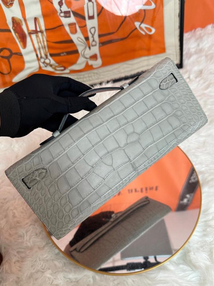 Hermès Kelly Cut Clutch Alligator Leather Gris Paris