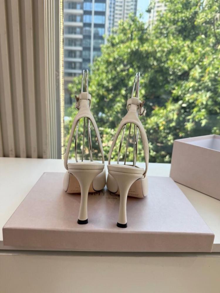 Jimmy Choo Ankle-Strap Pumps with Gold Metal Toe Cap