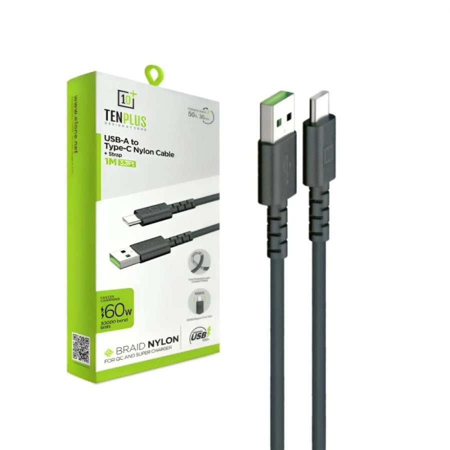كيبل شحن قماش USB تايب سي من تن بلس