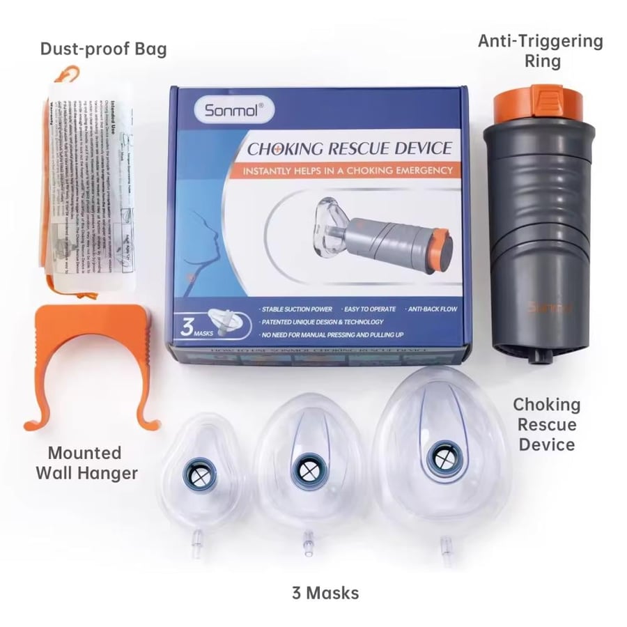 Sonmol choking rescue device with emergency air suction technology
