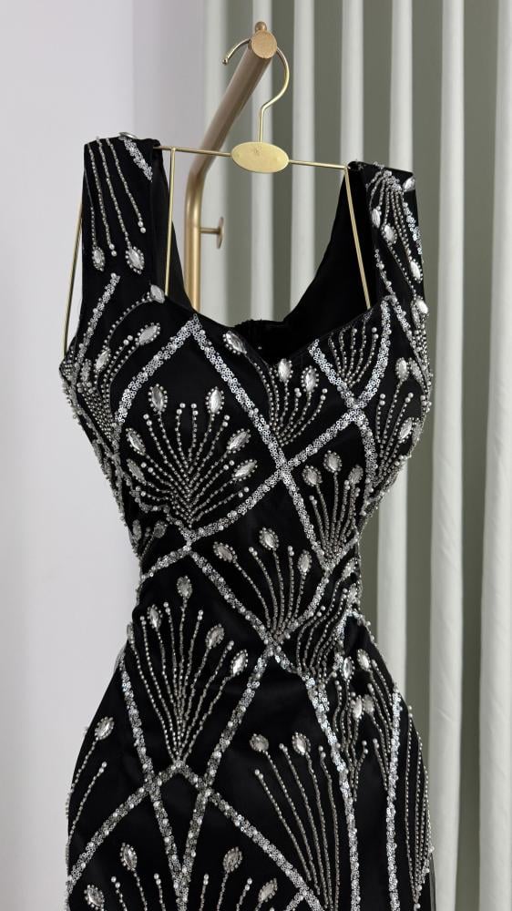 Black embroidered dress