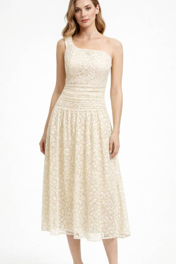 A dress characterized by a soft and feminine design