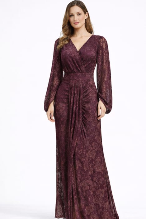 A dress featuring a royal design that combines modest elegance and modern details