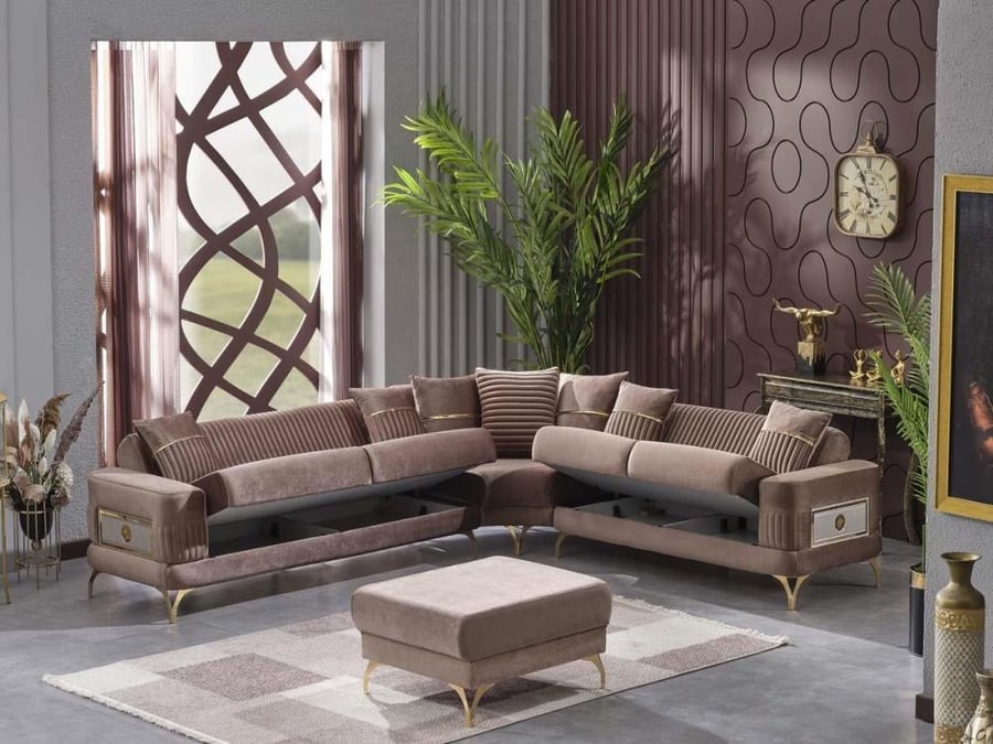 طقم كنب زاوية أسبندوس 4 قطع بني غامق