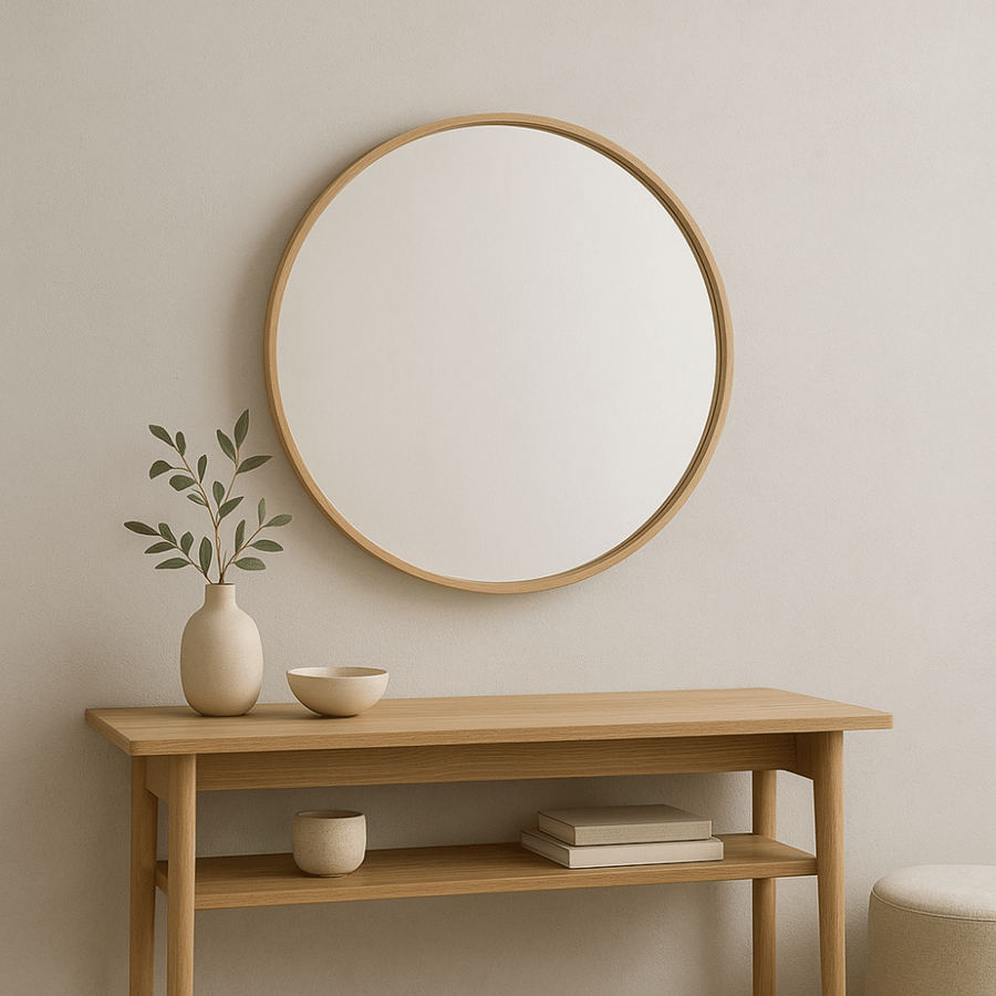 مرايا بإطار خشبي دائري 70*70