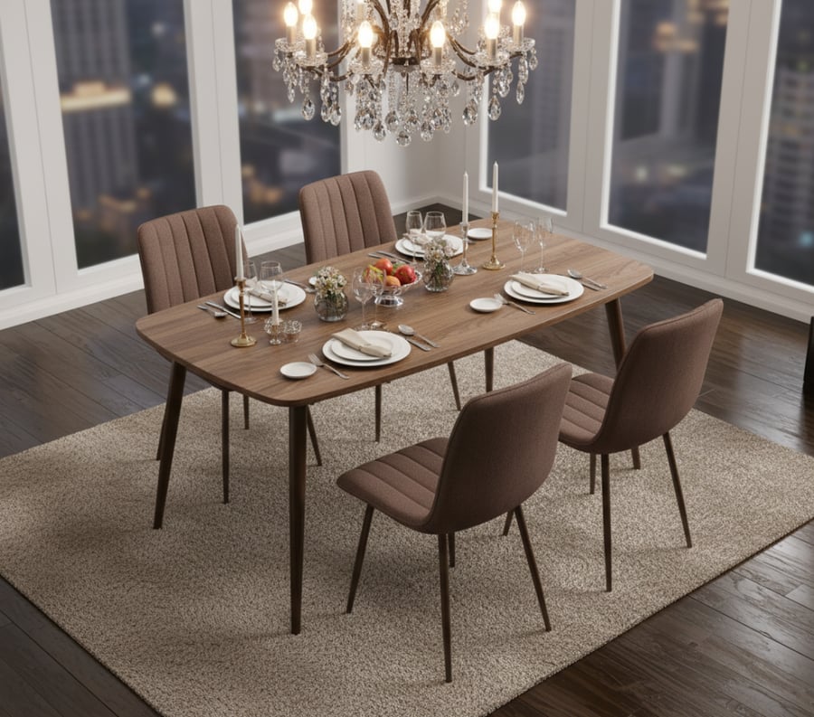 Wooden brown dining table 4 chairs 75*80*130
