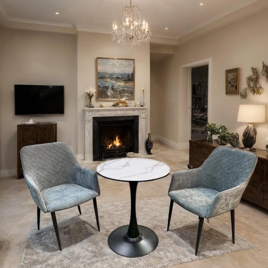 Set of two chairs and a tea table with ceramic surface