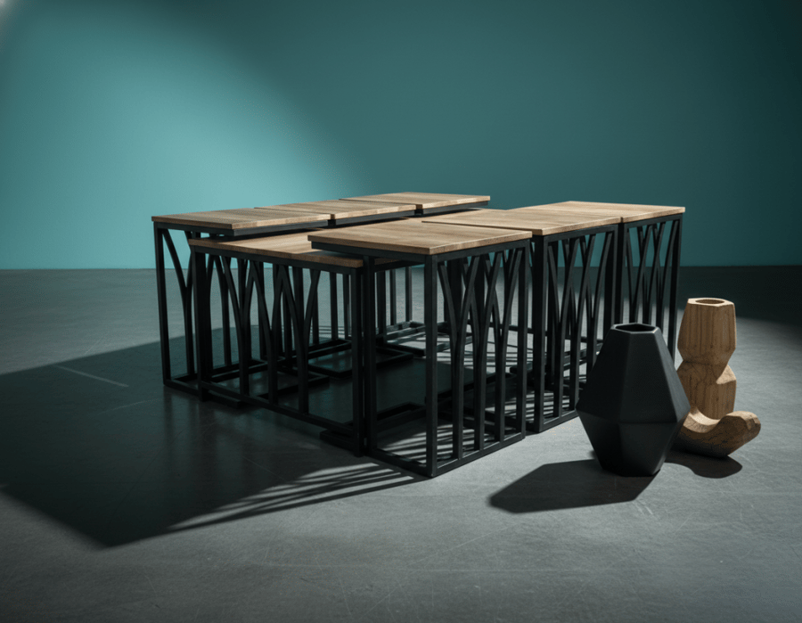 Set of 7 wooden tea tables
