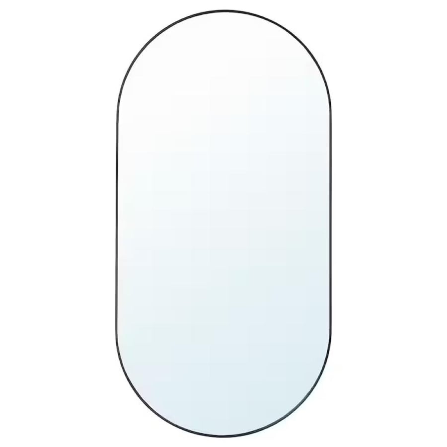 Oval wall mirror black metal frame 140×70 cm