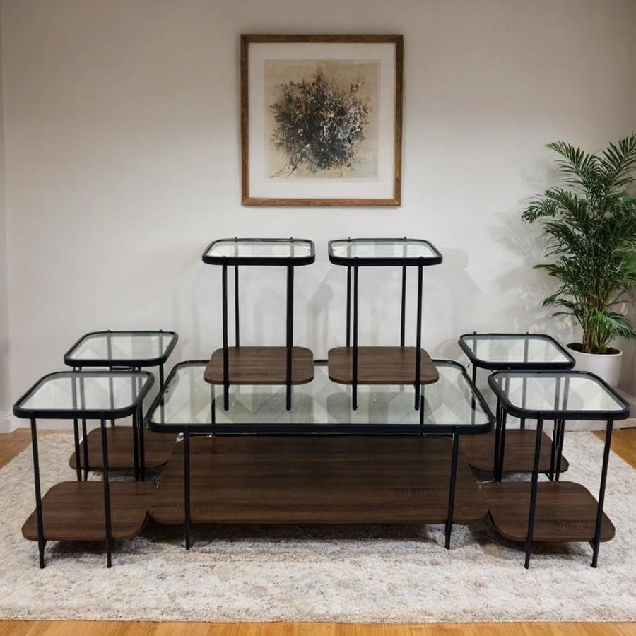 طقم طاولات شاي سطح زجاج 7 قطع