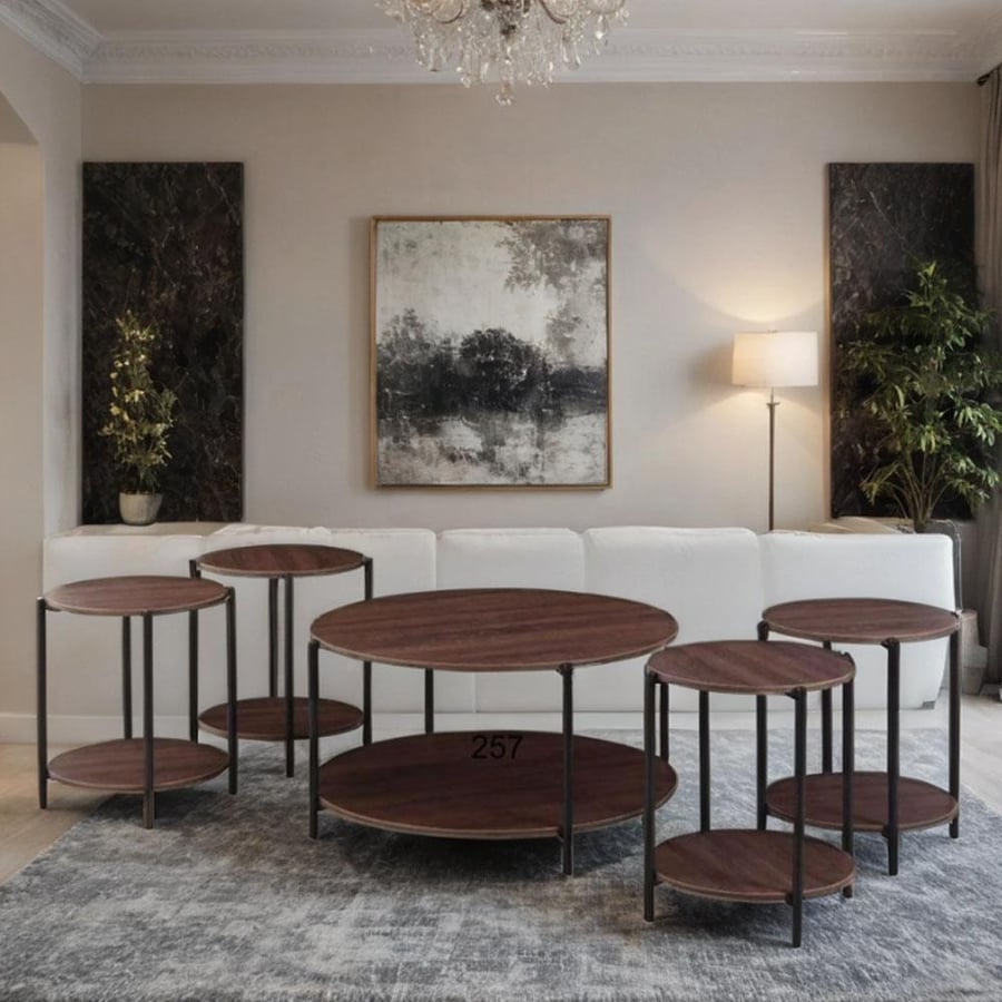 Two-story wooden tea table set, 5 pieces