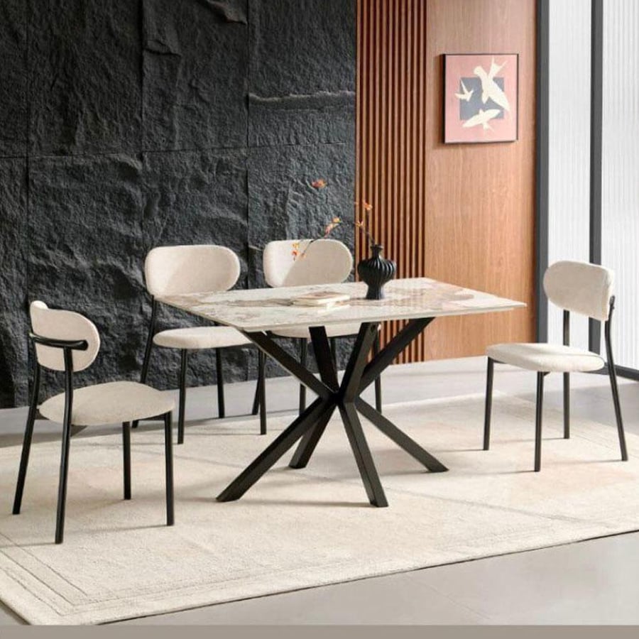 Dining table 4 chairs ceramic size 80*130 cm