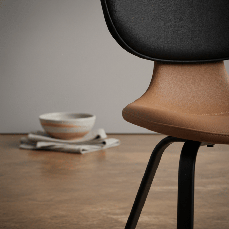 Single black and brown leather chair with a sleek design