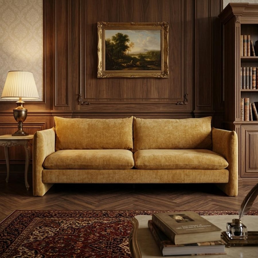 كنب ثنائي لون اصفر بتصميم انيق