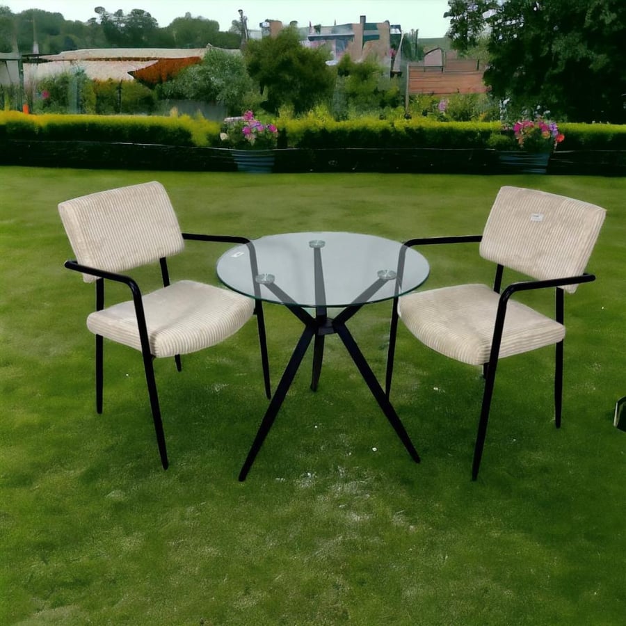Tea table set with 2 chairs and glass top