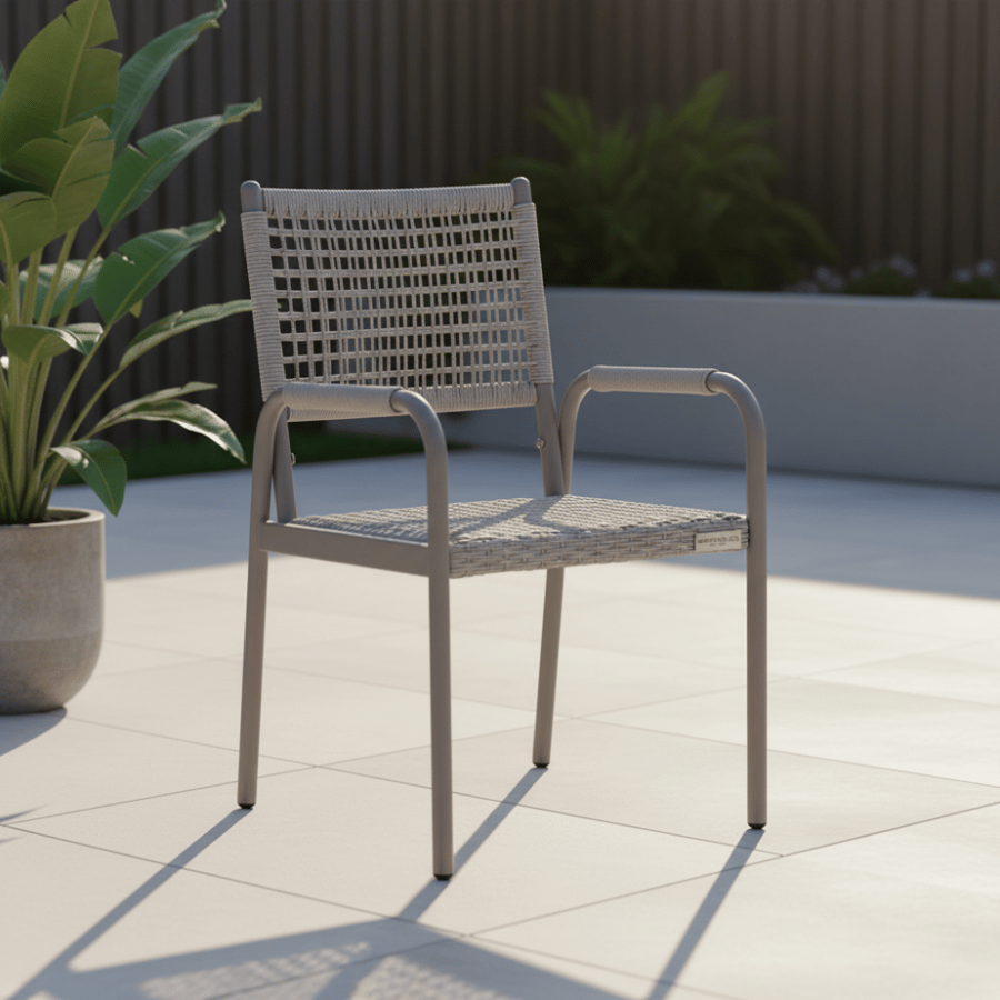 Modern outdoor seating chair woven rattan design with a sturdy frame