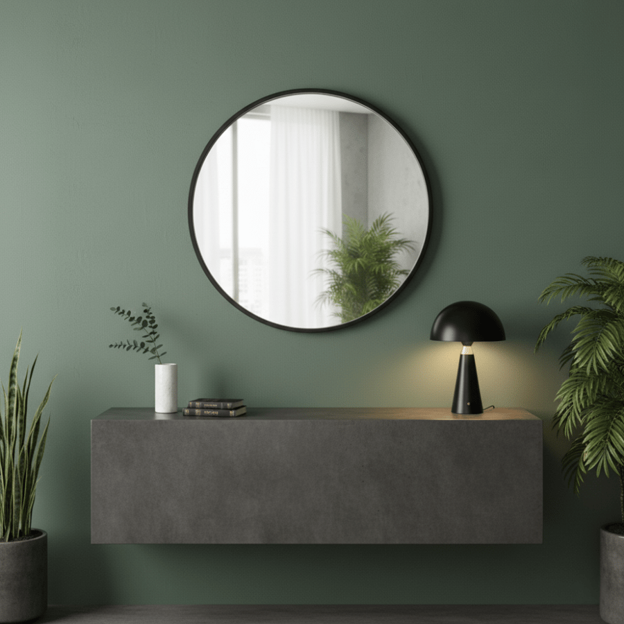 مرايا بإطار خشبي أسود دائري 60*60