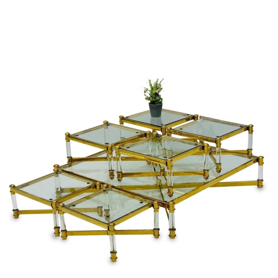 Set of 7 acrylic steel ground coffee tables