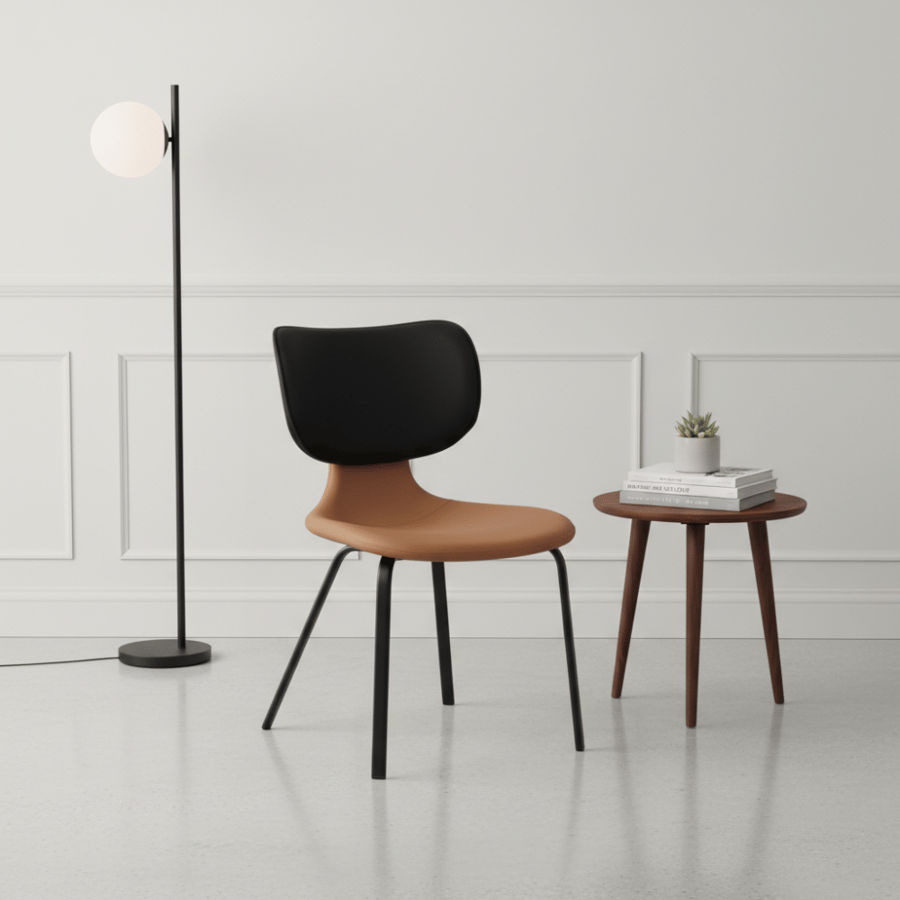 Single black and brown leather chair with a sleek design