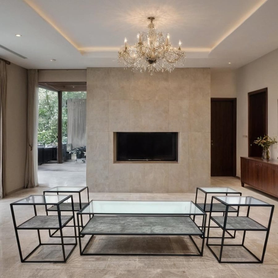 طقم طاولات شاي سطح زجاج 5 قطع
