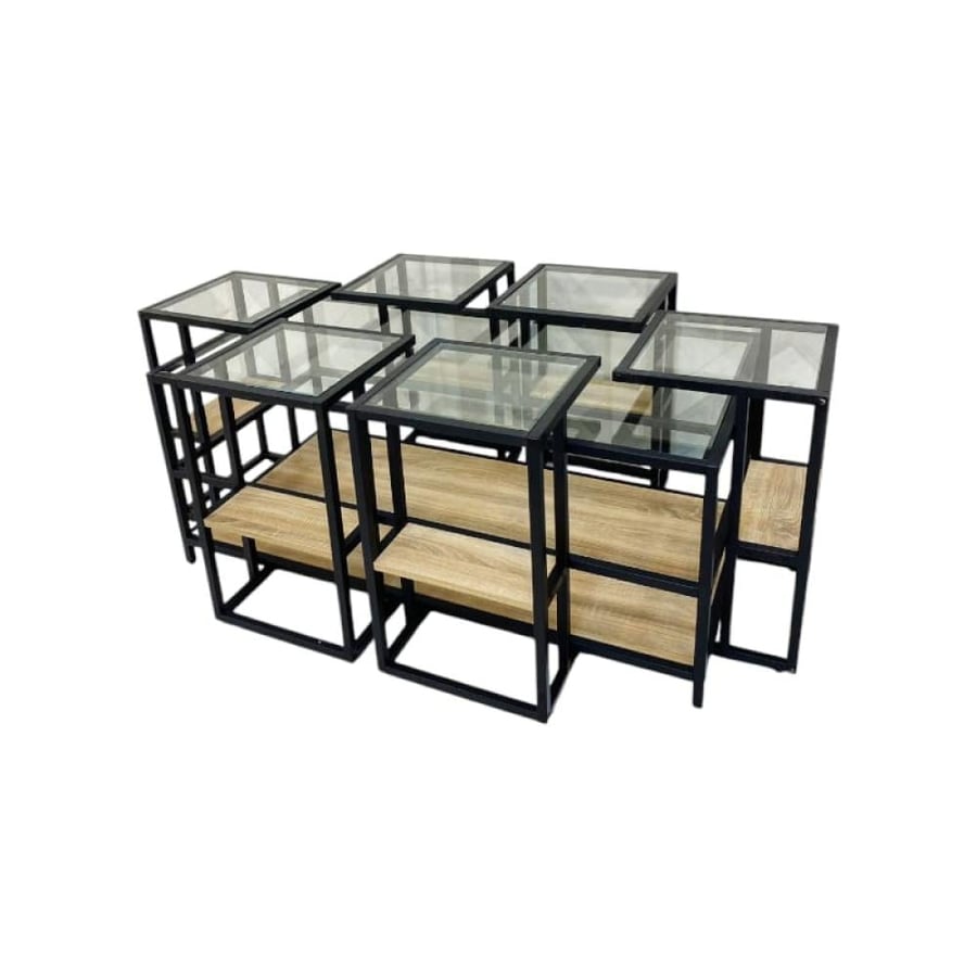Coffee tables set of glass and wood - 7 pieces