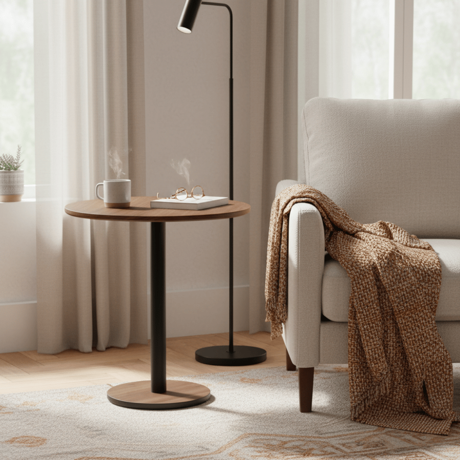 Coffee table made of brown melamine wood