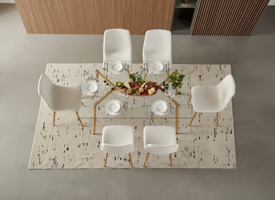 Dining table 6 chairs white transparent glass with beautiful design