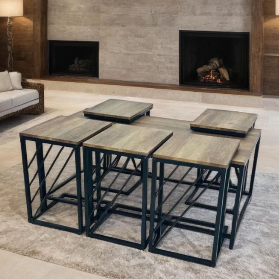 Set of 7 wooden tea tables