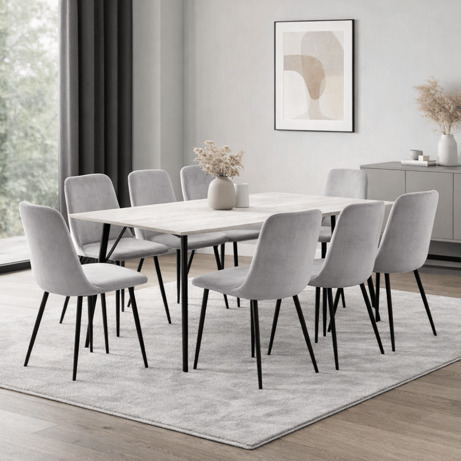 Dining table 8 chairs wood brown color Gari 77×90×180