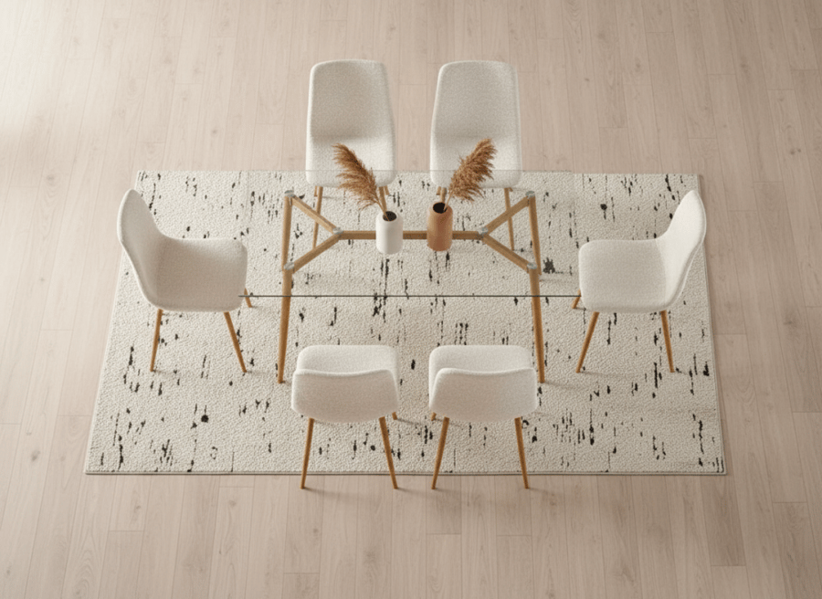 Dining table 6 chairs white transparent glass with beautiful design
