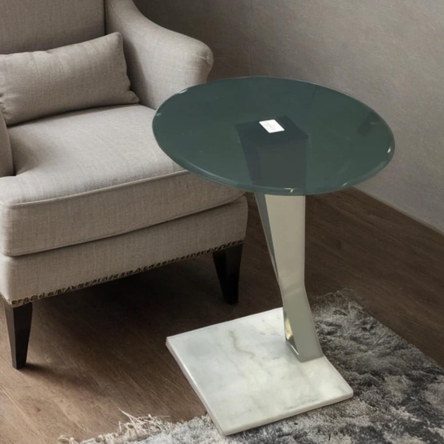 Single service table, glass surface, marble base, size 40*55 cm