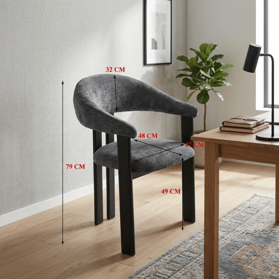 Single fabric modern chair, gray color, black legs
