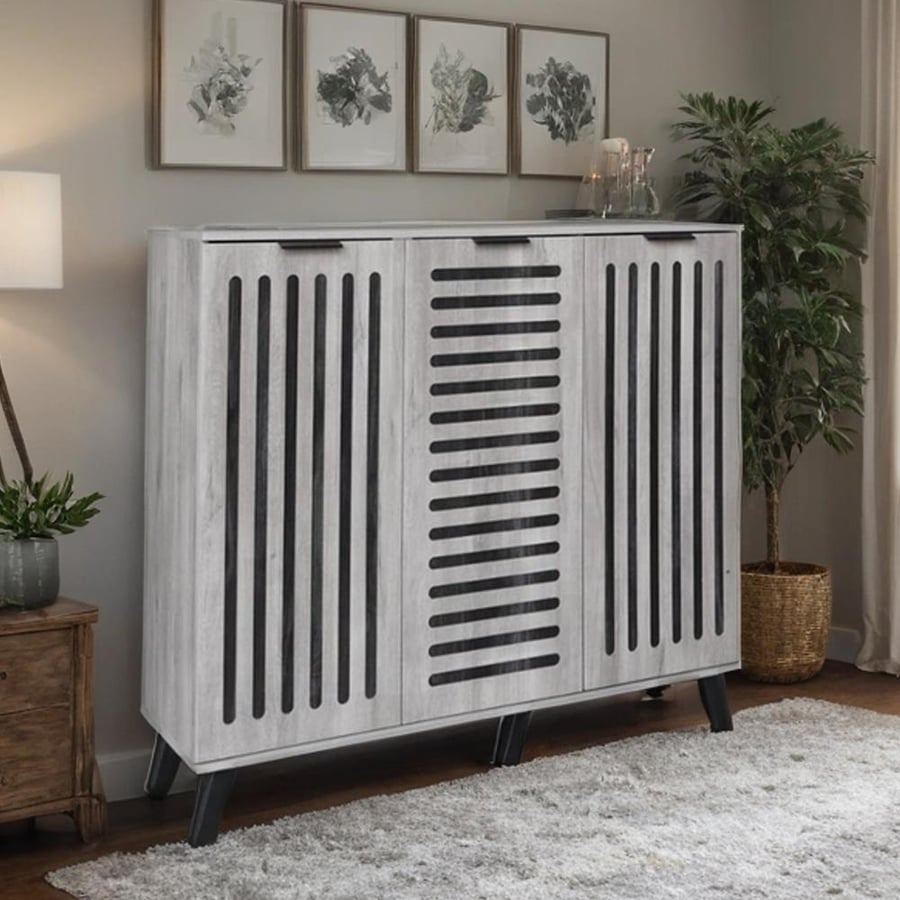 Wooden multi-purpose shoe cabinet, 3 doors, size 110*35*120 cm
