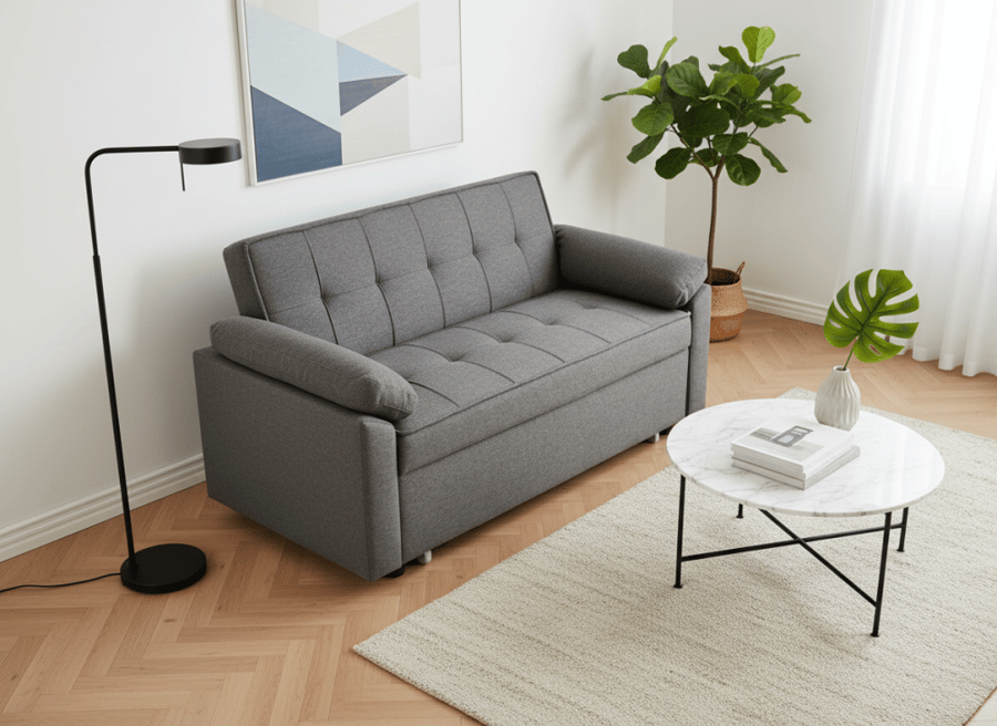Double sofa bed convertible, foldable, and multifunctional