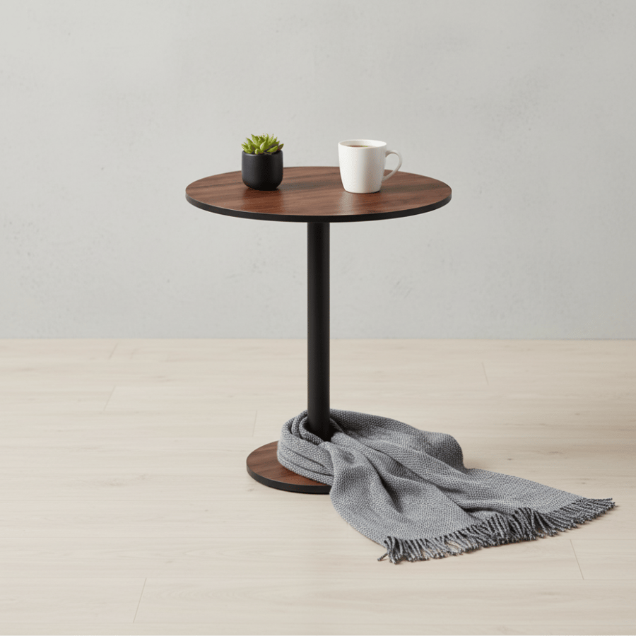 Coffee table made of brown melamine wood
